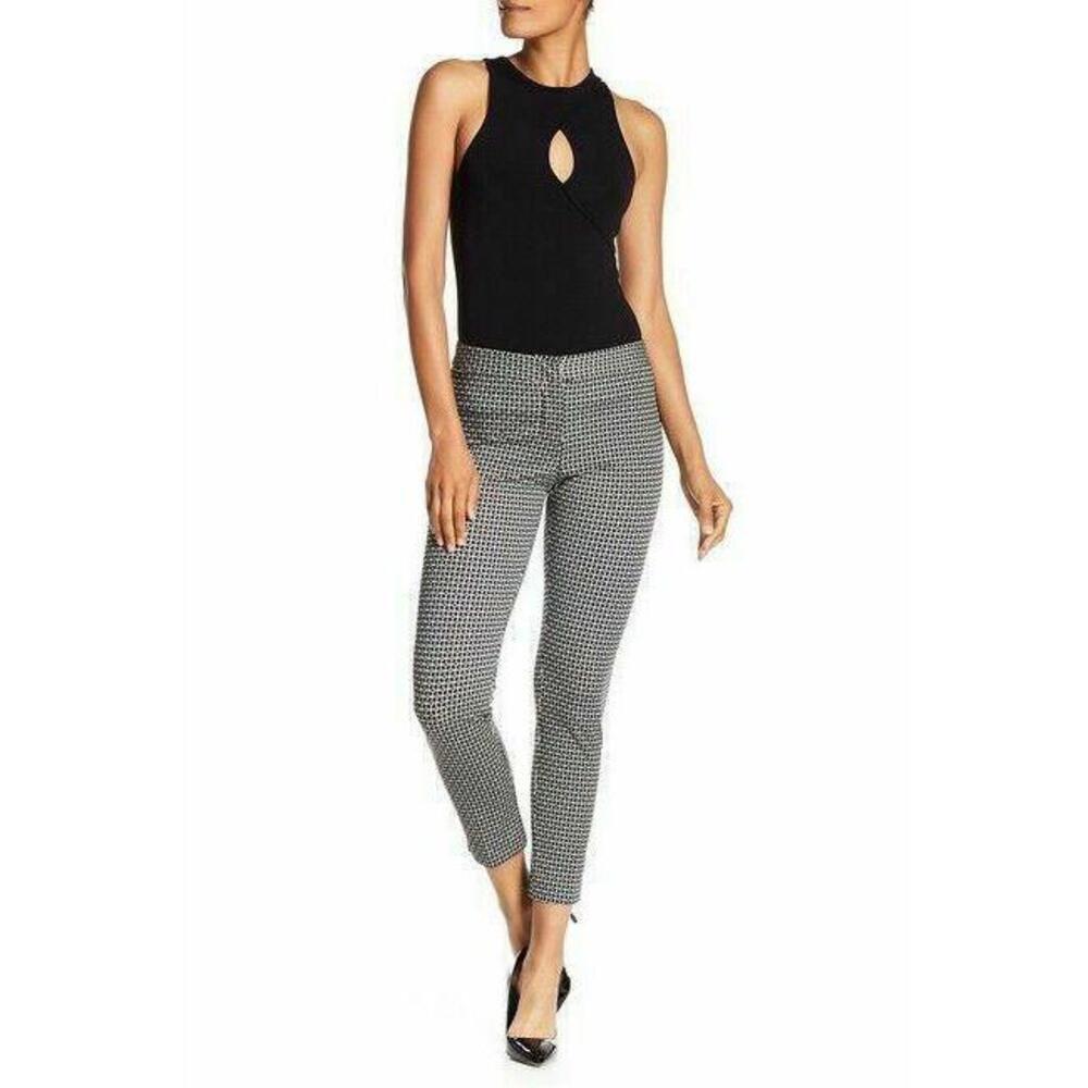 Amanda + Chelsea Women's Slim Leg Stretch Pants In Black/White Geo Print Size 8